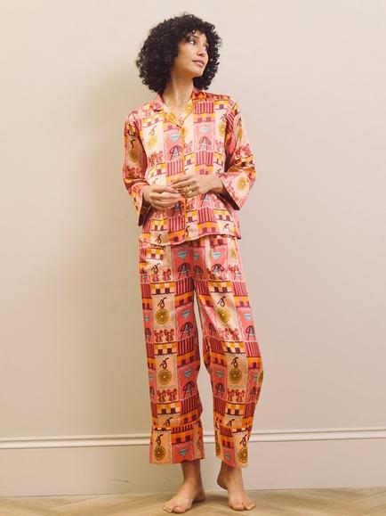 Their Nibs Cocktail Button Through Long Pyjama Set, Orange - view 2, Orange