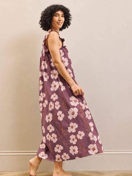 Their Nibs Floral Print Cotton Nightdress, Purple, Purple