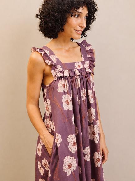 Their Nibs Floral Print Cotton Nightdress, Purple - view 2, Purple