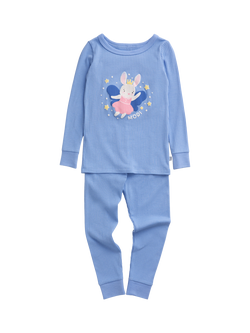 MORI Kids' Ribbed Fairy Long Sleeve Pyjama Set, Bunny & Blue, Bunny & Blue