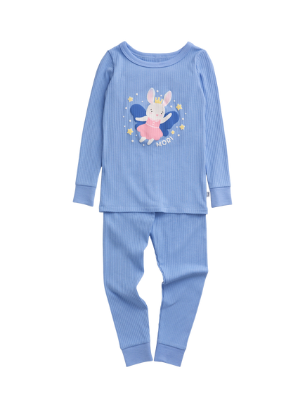 MORI Kids' Ribbed Fairy Long Sleeve Pyjama Set, Bunny & Blue, Bunny & Blue