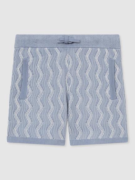 Reiss Kids' Bodhi Geo Tie Waist Shorts, Blue, Blue
