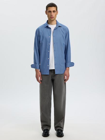 Selected Stripe Cotton Blend Shirt, Limoges - view 2, Limoges