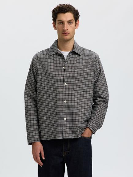 Selected Rick Brushed Cotton Check Shirt, Dark Shadow, Dark Shadow