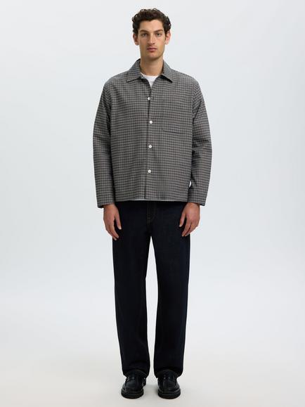Selected Rick Brushed Cotton Check Shirt, Dark Shadow - view 2, Dark Shadow