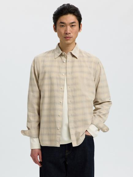 Selected Cord Check Shirt, Oatmeal, Oatmeal