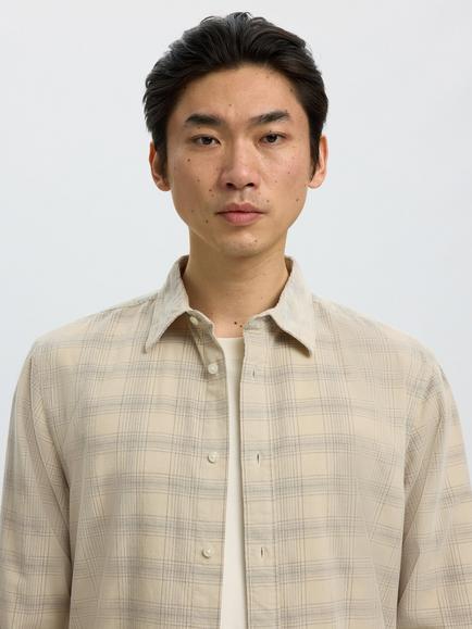 Selected Cord Check Shirt, Oatmeal - view 2, Oatmeal