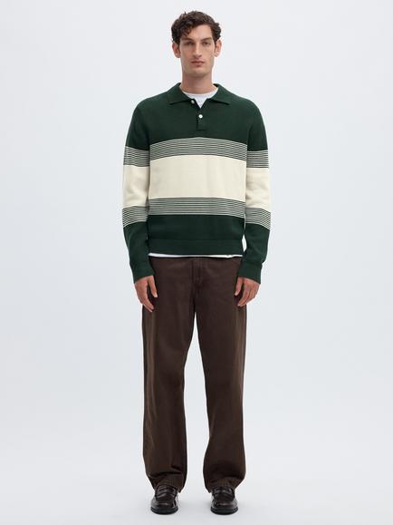 Selected Striped Polo Jumper, Pine Grove - view 2, Pine Grove