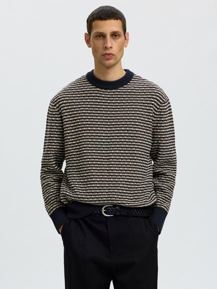 Selected Crew Neck Patterned Jumper, Sky Captain, Sky Captain