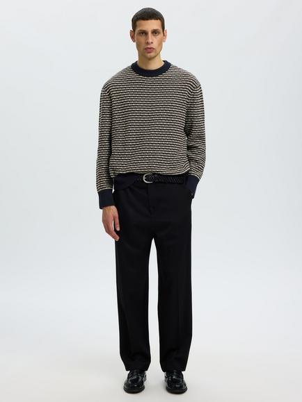 Selected Crew Neck Patterned Jumper, Sky Captain - view 2, Sky Captain