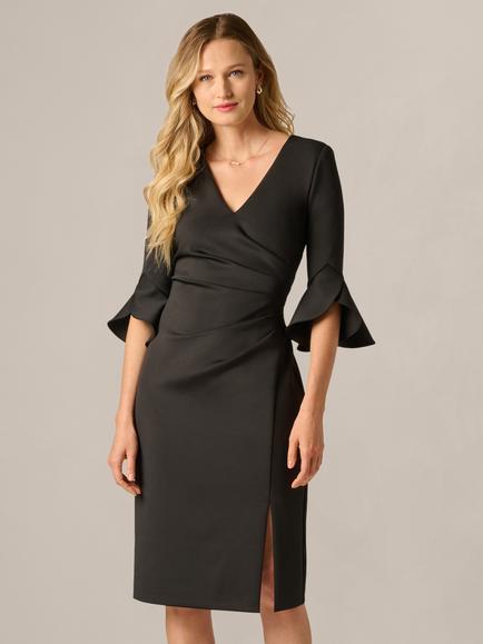 Adrianna Papell Faux Wrap V-Neck Scuba Dress, Black, Black