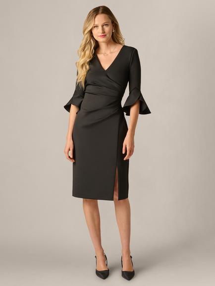 Adrianna Papell Faux Wrap V-Neck Scuba Dress, Black - view 2, Black