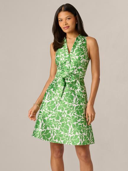 Adrianna Papell Sleeveless Tie Front Botanical Print Mini Dress, Ivory/Green, Ivory/Green