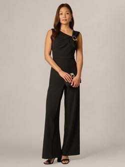 Adrianna Papell Asymmetric Knit Crepe Jumpsuit, Black, Black