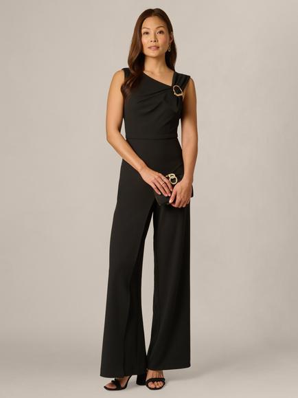 Adrianna Papell Asymmetric Knit Crepe Jumpsuit, Black, Black