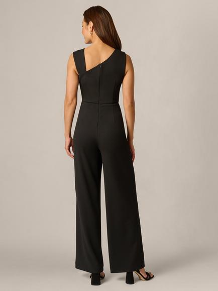 Adrianna Papell Asymmetric Knit Crepe Jumpsuit, Black - view 2, Black