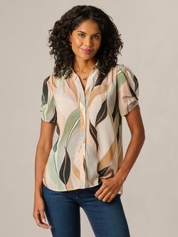 Adrianna Papell Flowing Leaf Short Sleeve Shirt, Seafoam Flowing Leaf, Seafoam Flowing Leaf