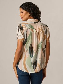 Adrianna Papell Flowing Leaf Short Sleeve Shirt, Seafoam Flowing Leaf - view 2, Seafoam Flowing Leaf