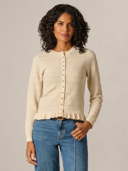 Adrianna Papell Ruffle Hem Cardigan, Cream, Cream