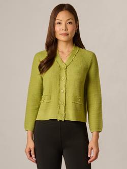 Adrianna Papell V-Neck Fringed Cardigan, Apple Green, Apple Green