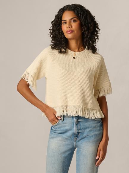Adrianna Papell Fringe Trim Raglan Sleeve Jumper, Cream, Cream