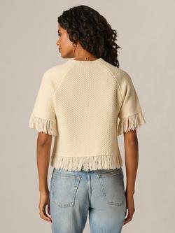 Adrianna Papell Fringe Trim Raglan Sleeve Jumper, Cream - view 2, Cream