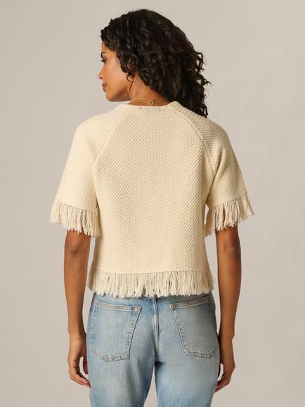 Adrianna Papell Fringe Trim Raglan Sleeve Jumper, Cream - view 2, Cream