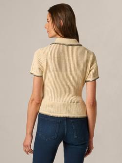 Adrianna Papell Flounce Polo Sweater, Cream/Black - view 2, Cream/Black