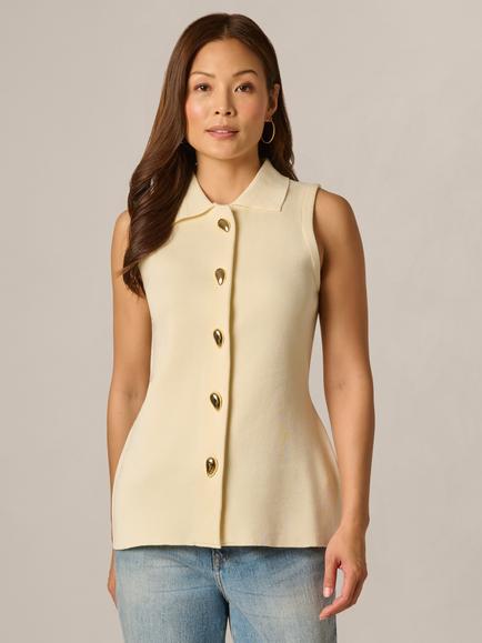 Adrianna Papell Button Through Knitted Vest Top, Cream, Cream