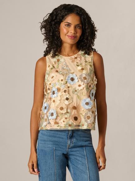 Adrianna Papell Floral Textured Sleeveless Top, Neutral Floral, Neutral Floral