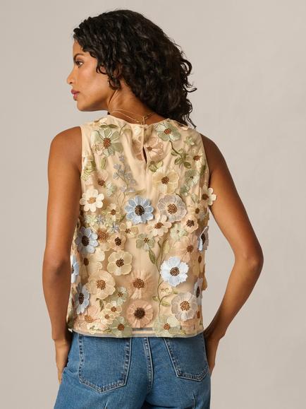 Adrianna Papell Floral Textured Sleeveless Top, Neutral Floral - view 2, Neutral Floral