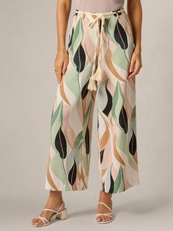 Adrianna Papell Air Flow Floral Wide Leg Trousers, Seafoam Flowing Leaf, Seafoam Flowing Leaf
