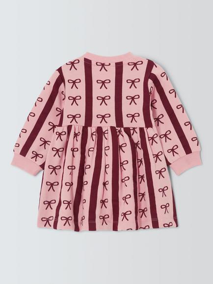 John Lewis Baby Stripe Bow Sweater Dress, Pink/Berry - view 2, Pink/Berry