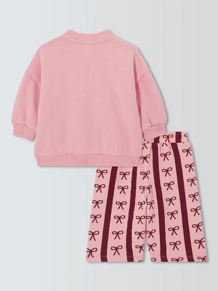John Lewis Baby Stripe Bow Sweater & Trousers Set, Pink/Berry - view 2, Pink/Berry