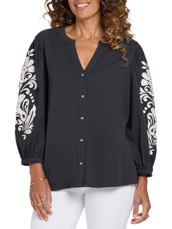 NYDJ Embroidered Sleeve Knit Shirt, Black, Black
