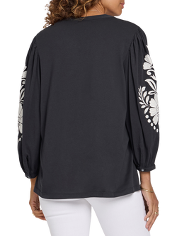 NYDJ Embroidered Sleeve Knit Shirt, Black - view 2, Black
