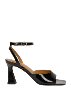 Bobbies Piper Crumpled Patent Leather Flared Heel Sandals, Vinyl Black
