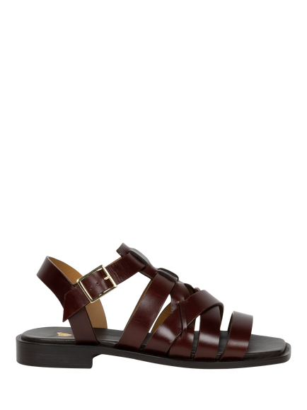 Bobbies Marlis Leather Flat Strappy Sandals, Brownie, Brownie