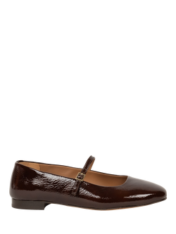 Bobbies Mikie Crumpled Patent Leather Ballerina Pumps, Ganache