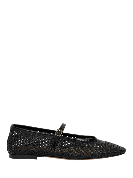 Bobbies Maya Leather Mesh Ballerina Pumps, Absolute Black, Absolute Black