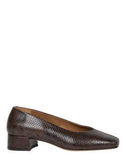 Bobbies Zelie Snake Embossed Leather Block Heel Ballerina Pumps, Cobra Brown, Cobra Brown