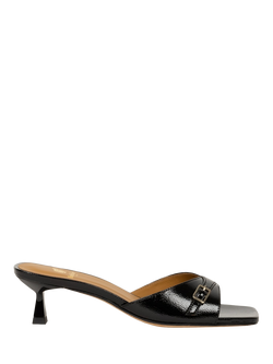 Bobbies June Crumpled Patent Leather Flared Heel Sandals, Vinyl Black, Vinyl Black