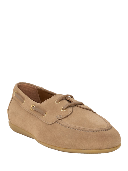 Bobbies Betsy Suede Lace Up Boat Shoes, Antelope - view 2, Antelope