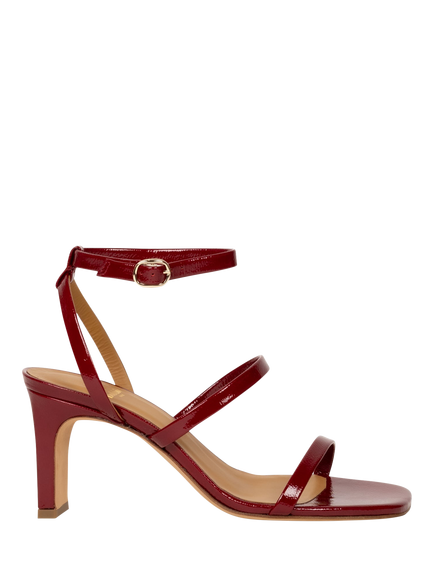 Bobbies Casey Crumpled Patent Leather Stiletto Heel Stappy Sandals, Cherry Gloss