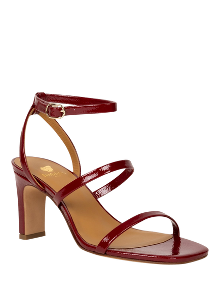 Bobbies Casey Crumpled Patent Leather Stiletto Heel Stappy Sandals - view 2, Cherry Gloss