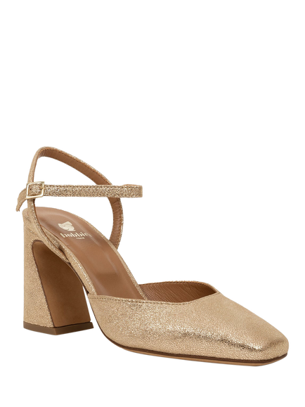 Bobbies Marfa Lamé Leather Flared Heel Court Shoes, Iridescent Champagne - view 2, Iridescent Champagne