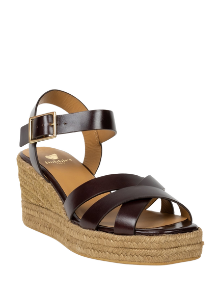 Bobbies Cleo Leather Wedge Heel Espadrille Sandals, Irish Coffee - view 2, Irish Coffee