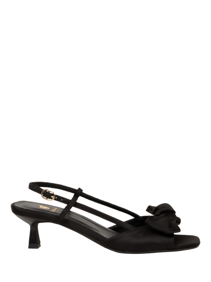 Bobbies Suki Satin Flared Heel Slingback Sandals, Black, Black