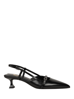 Bobbies Reem Glazed Leather Slingback Court Shoes, Black Siyah, Black Siyah