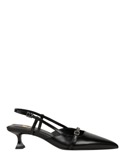 Bobbies Reem Glazed Leather Slingback Court Shoes, Black Siyah, Black Siyah